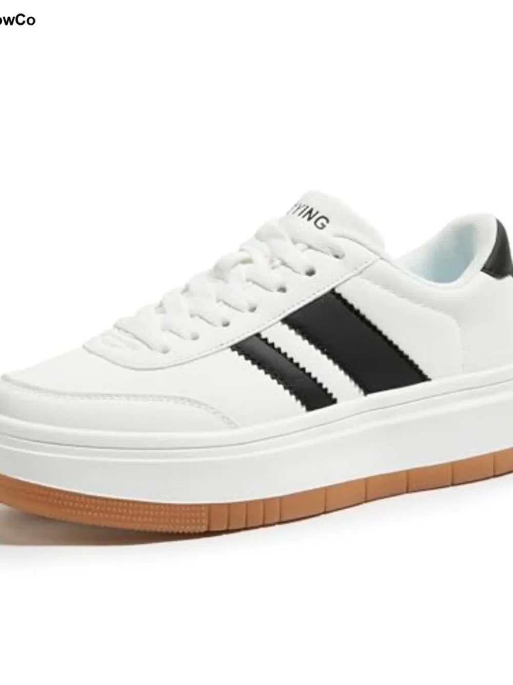 Classic Retro Platform Tennis Shoes - Lightweight Lace-Up Faux Leather